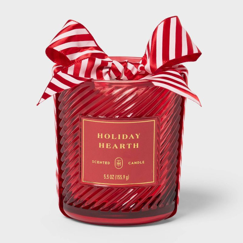 slide 1 of 4, Swirled Glass Holiday Hearth Jar Candle Red 5.5oz - Threshold™, 5.5 oz
