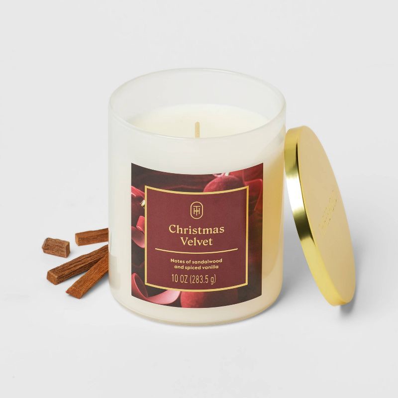 slide 3 of 3, Lidded Glass Christmas Velvet Jar Candle 10oz - Threshold™, 10 oz