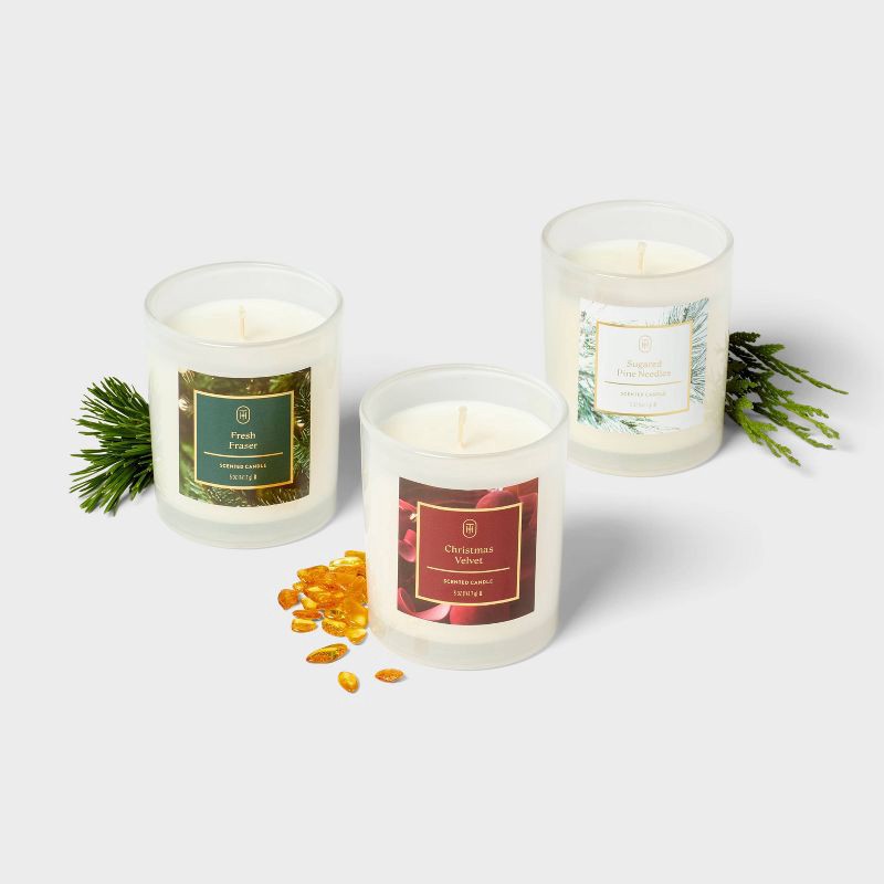 slide 3 of 3, 3pk Candle Giftset - Sugared Pine Needles - Fresh Fraser - Christmas Velvet - Threshold™, 3 ct