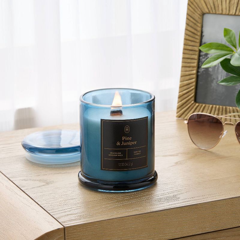 slide 2 of 3, Wooden Wick Pine and Juniper Jar Candle 12oz - Threshold™, 12 oz