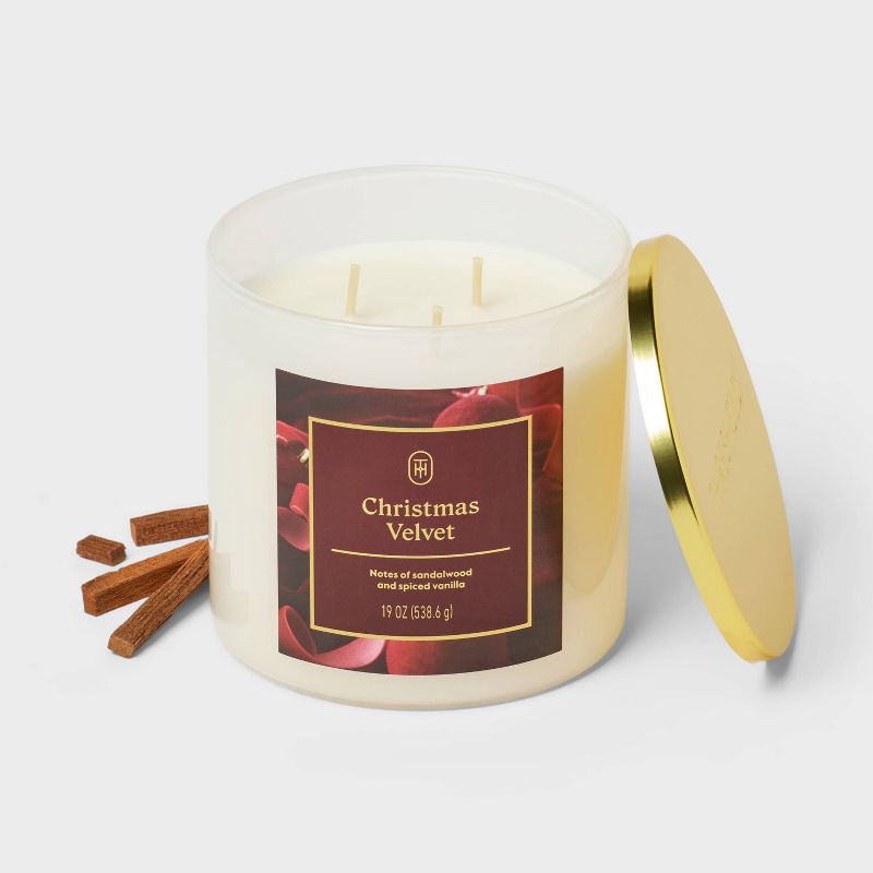 slide 3 of 3, 3 Wick Velvet Lidded Christmas Jar Candle 19oz - Threshold™, 19 oz