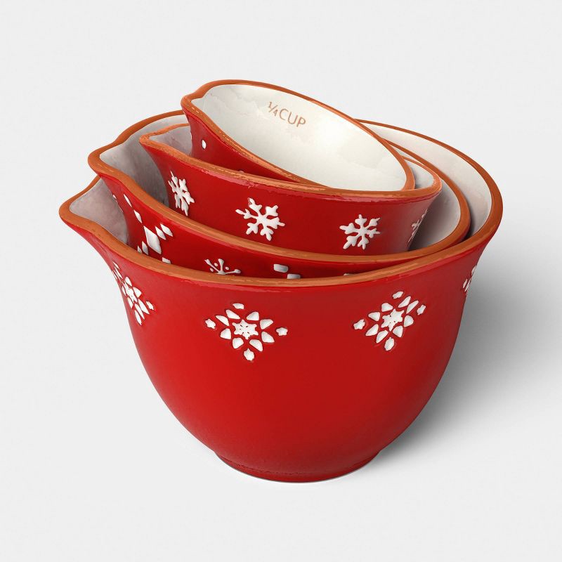 slide 3 of 3, 4pc Christmas Stoneware Giftable Measuring Cup Set Red/White - Wondershop™, 4 ct