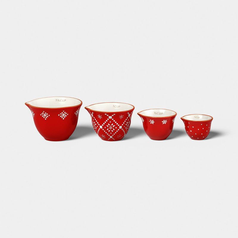 slide 1 of 3, 4pc Christmas Stoneware Giftable Measuring Cup Set Red/White - Wondershop™, 4 ct