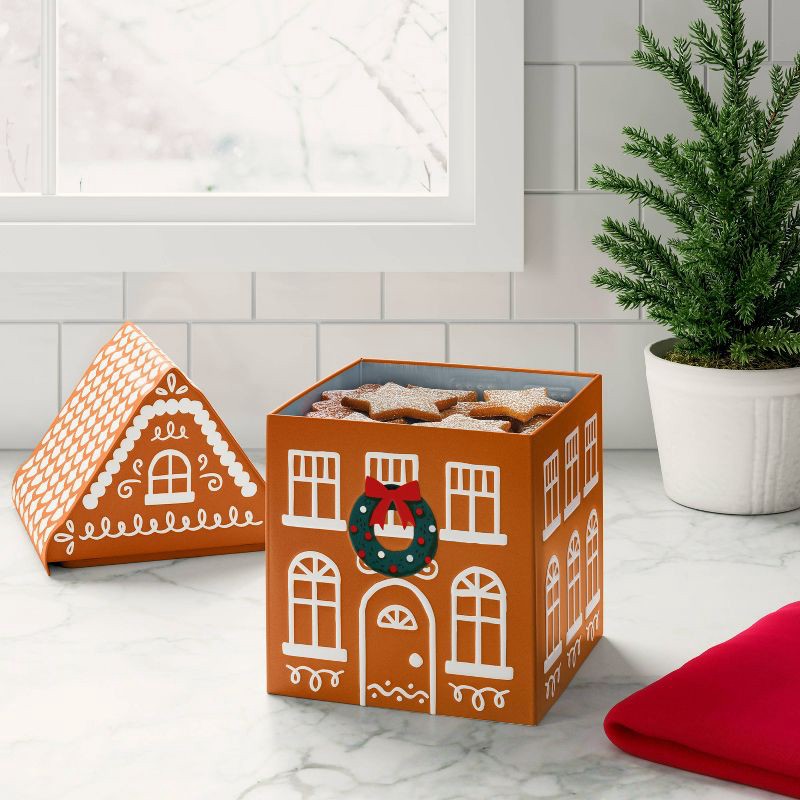 slide 2 of 4, Tall Christmas Gingerbread House Tin Gift Box - Wondershop™, 1 ct