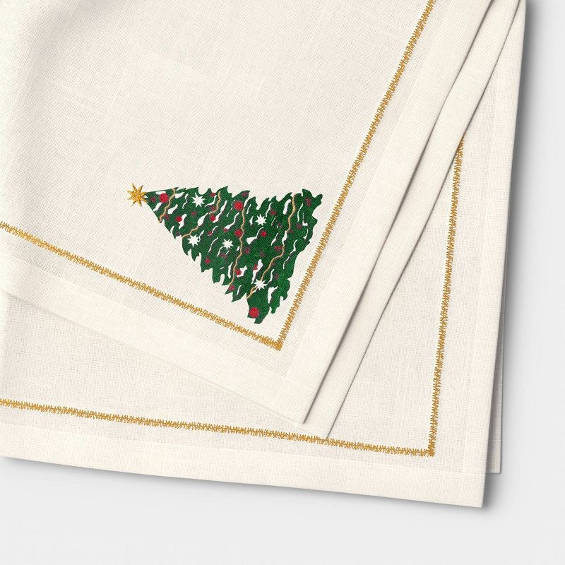 slide 3 of 4, 2pk Embroidered Christmas Santa/Tree Napkins White - Threshold™, 2 ct