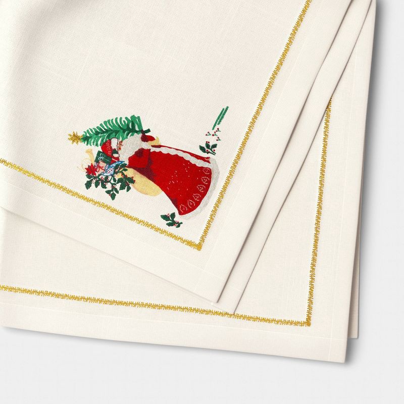 slide 4 of 4, 2pk Embroidered Christmas Santa/Tree Napkins White - Threshold™, 2 ct