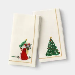 2pk Embroidered Christmas Santa/Tree Napkins White - Threshold™