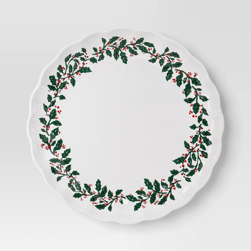 slide 1 of 3, 10.3" Stoneware Holly Berry Dinner Plate - Threshold™, 1 ct