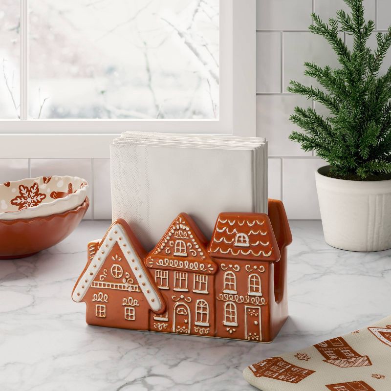 slide 2 of 3, Christmas Gingerbread House Stoneware Napkin Holder - Wondershop™, 1 ct