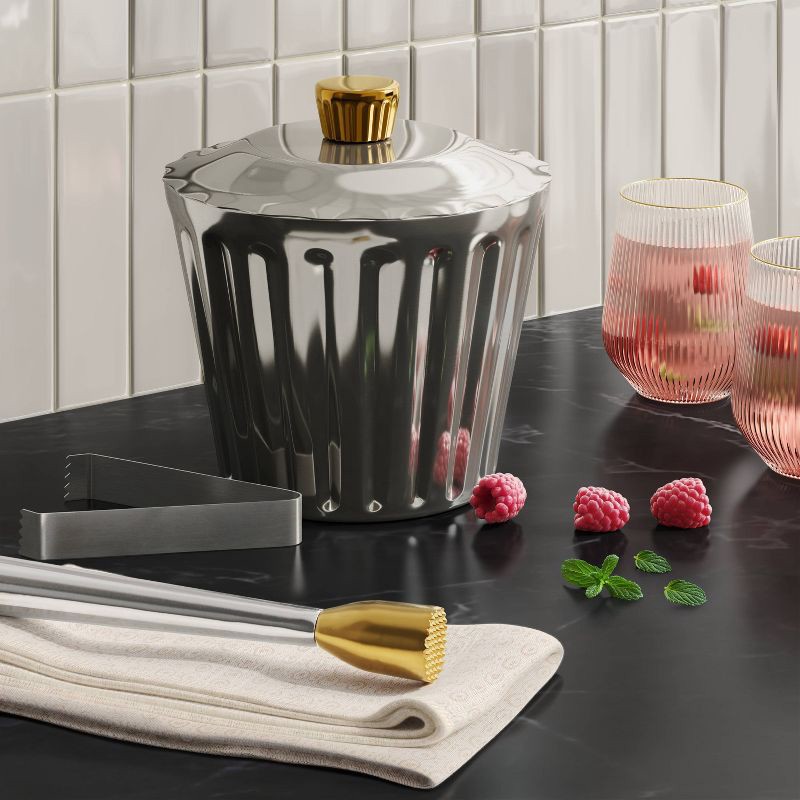 slide 2 of 4, Stainless Steel Ice Bucket with Lid and Tong - Threshold™, 1 ct