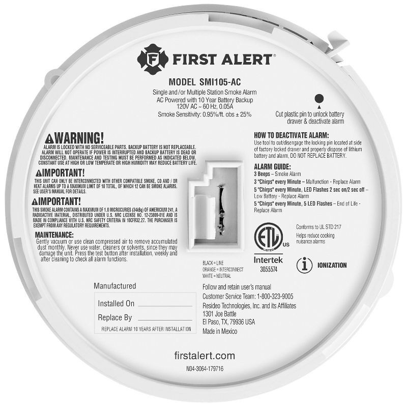 slide 4 of 8, First Alert Precision Detection Interconnect Hardwired Smoke Alarm with 10-Year Battery Backup, 1 ct