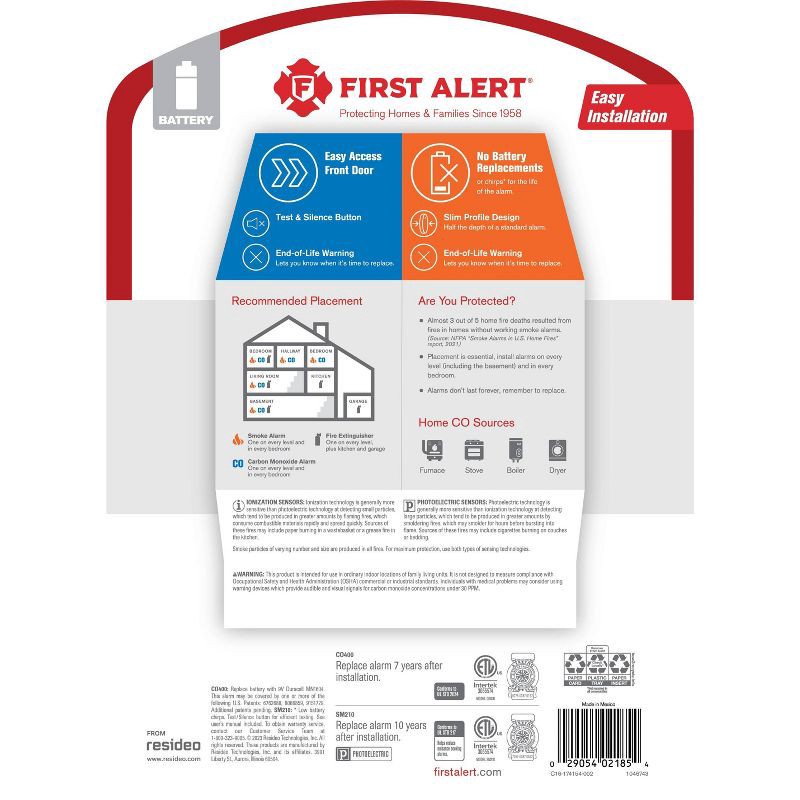 slide 5 of 8, First Alert 2pk 10-Year Battery Photoelectric Smoke Alarm with Slim Profile, 2 ct