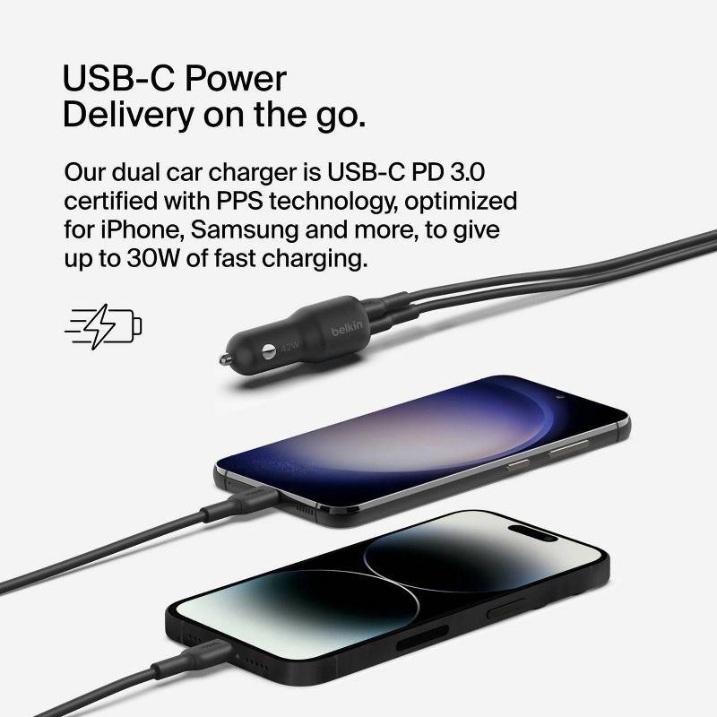 slide 8 of 9, Belkin 42W Car Charger C-Lightning Bundle - Black: Apple iPhone Compatibility, 1 ct