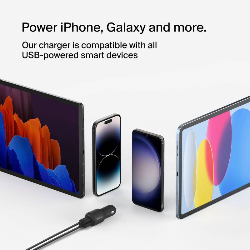 slide 7 of 9, Belkin 42W Car Charger C-C Bundle - Black: Compatible with Samsung Droid & iPhone, 1 ct