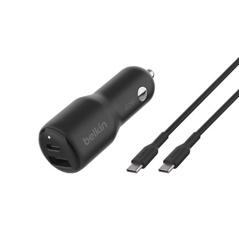 slide 1 of 9, Belkin 42W Car Charger C-C Bundle - Black: Compatible with Samsung Droid & iPhone, 1 ct