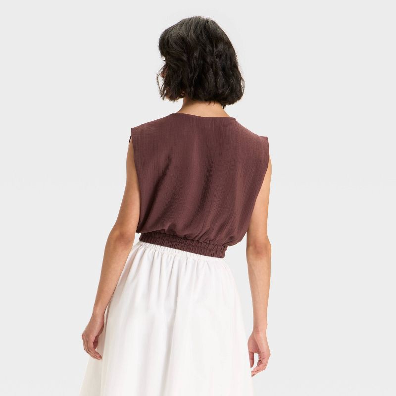 slide 2 of 3, Women's Modern Gauze V-Neck Blouse - A New Day™ Brown L, 1 ct
