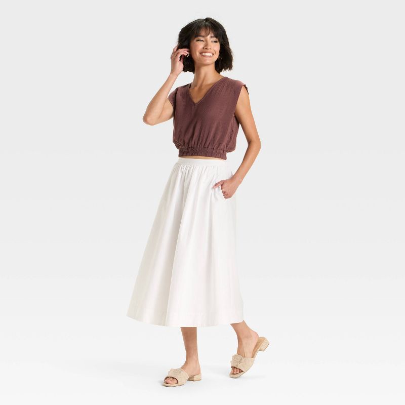 slide 3 of 3, Women's Modern Gauze V-Neck Blouse - A New Day™ Brown L, 1 ct