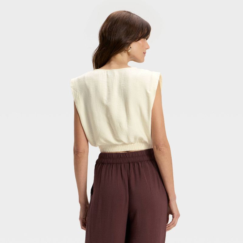 slide 2 of 3, Women's Modern Gauze V-Neck Blouse - A New Day™ Cream L, 1 ct