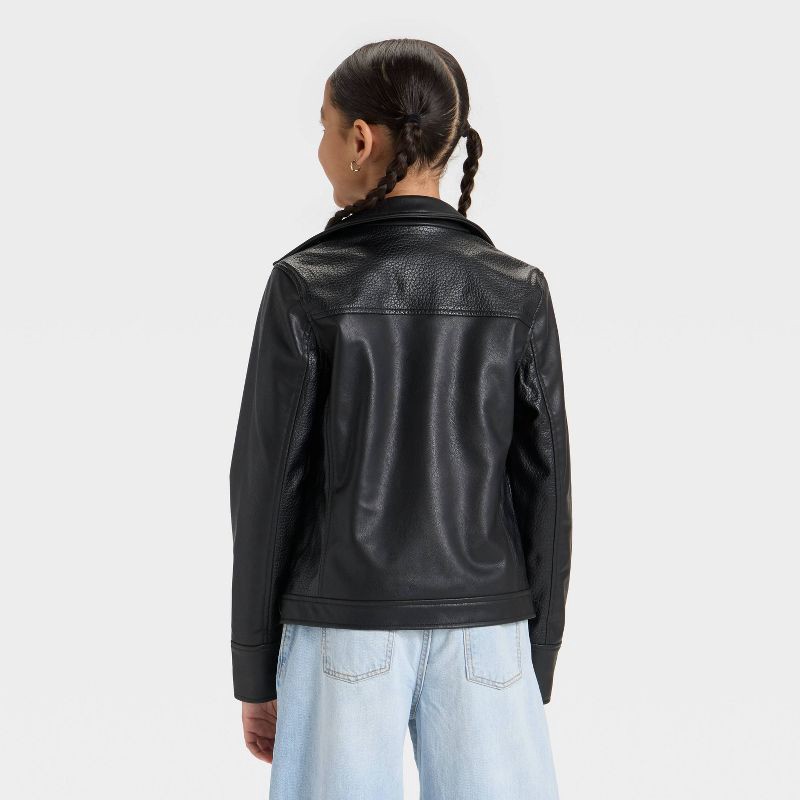 slide 2 of 3, Girls' Faux Leather Moto Jacket - art class™ Black S, 1 ct