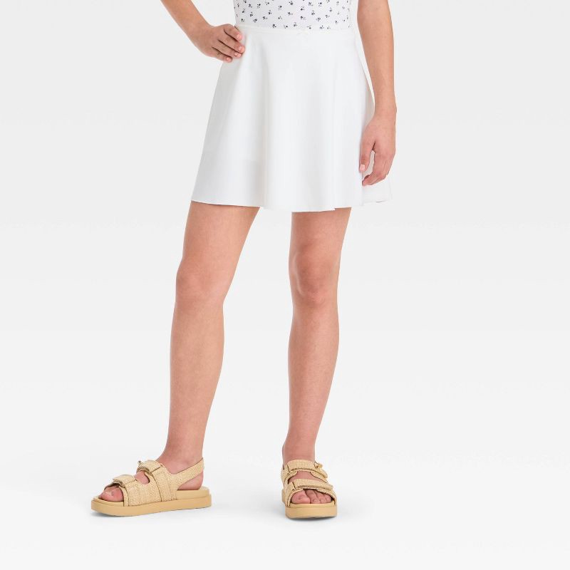 slide 1 of 3, Girls' Lace Trim A-Line Mini Skort - art class™ White L: Slim Fit, Elastic Waist, Ponte di Roma Fabric, 1 ct