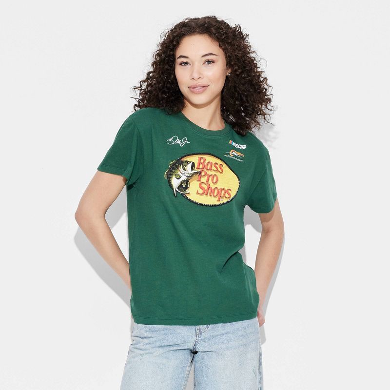 slide 1 of 4, NASCAR Women's Bass Pro Shop Short Sleeve Graphic T-Shirt - Green XS: Cotton Knit Crew Neck Pullover, 1 ct