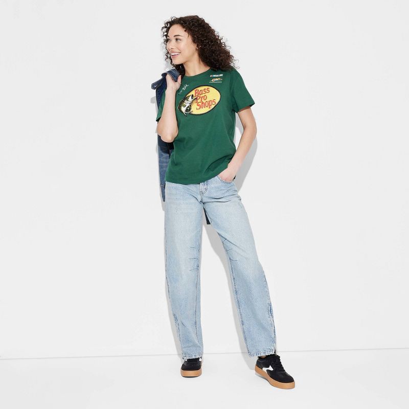 slide 3 of 4, Women's Bass Pro Shop Short Sleeve Graphic T-Shirt - Green L: NASCAR Cotton Crew Knit Pullover, 1 ct