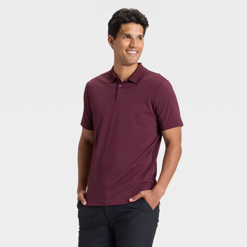 slide 1 of 3, Men's Textured Polo Shirt - All In Motion™ Burgundy M, 1 ct