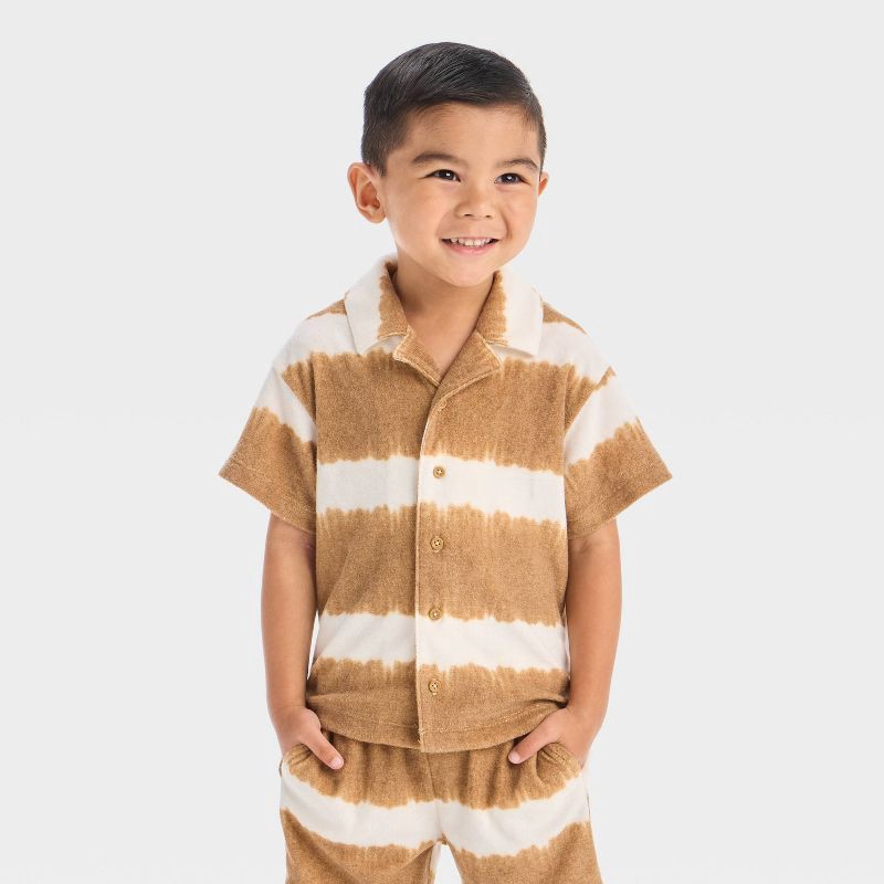 slide 3 of 4, Grayson Mini Toddler Boys' Textured Woven Shirt and Shorts Set - Brown 18M, 1 ct