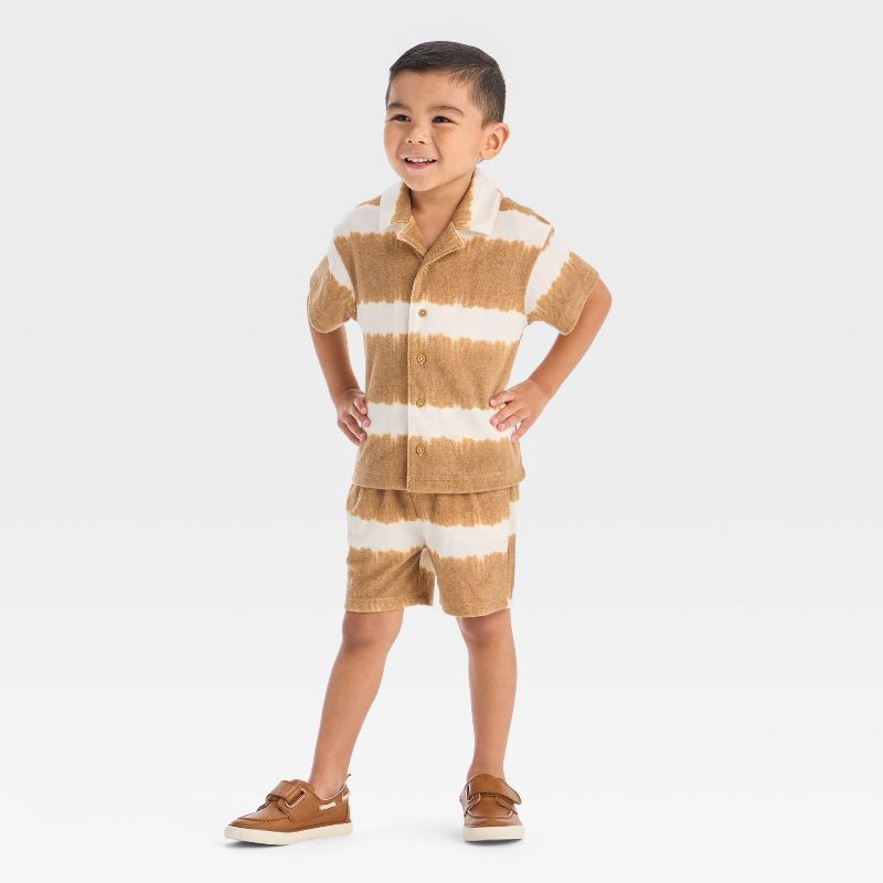 slide 1 of 4, Grayson Mini Toddler Boys' Textured Woven Shirt and Shorts Set - Brown 18M, 1 ct