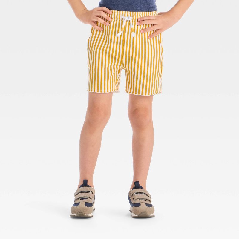 slide 1 of 2, Grayson Mini Toddler Boys' French Terry Striped Shorts - Yellow 12M, 1 ct