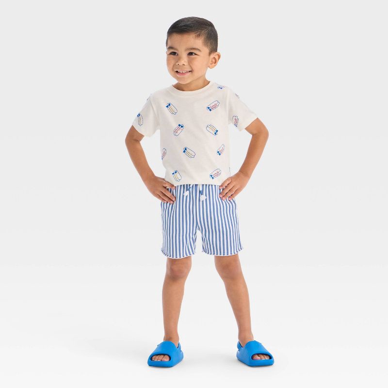slide 3 of 3, Grayson Mini Toddler Boys' French Terry Striped Shorts - Blue 3T, 1 ct