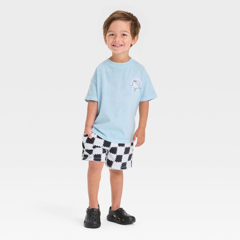 slide 3 of 3, Grayson Mini Toddler Boys' French Terry Checkered Shorts - Black/White 12M, 1 ct