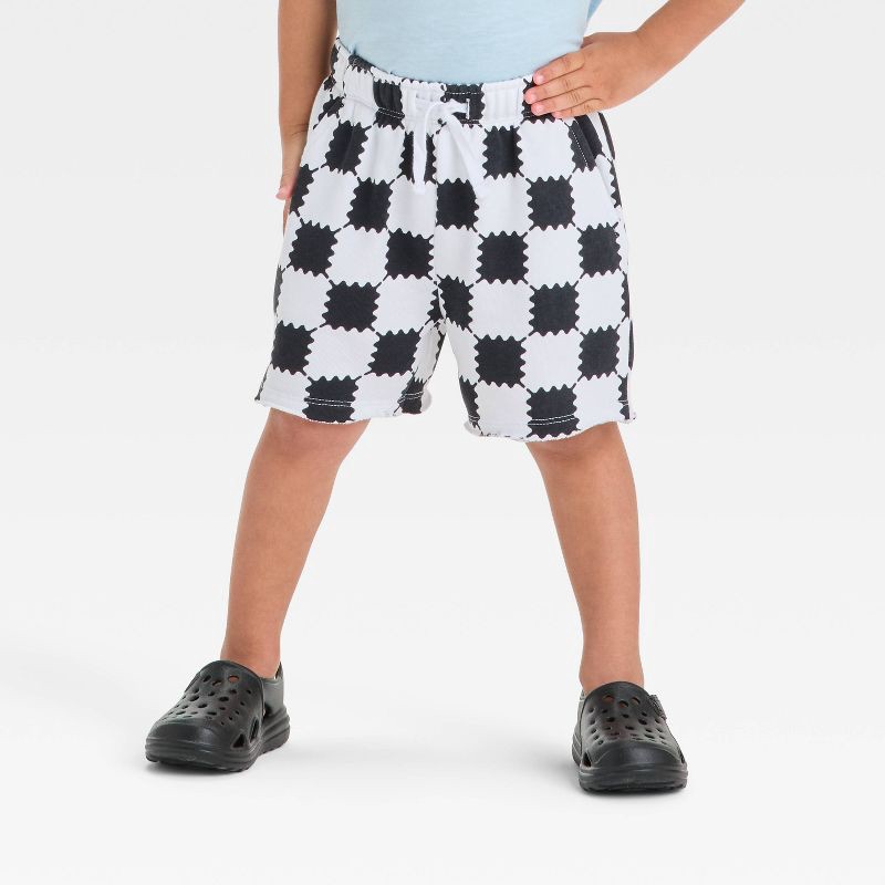 slide 1 of 3, Grayson Mini Toddler Boys' French Terry Checkered Shorts - Black/White 12M, 1 ct