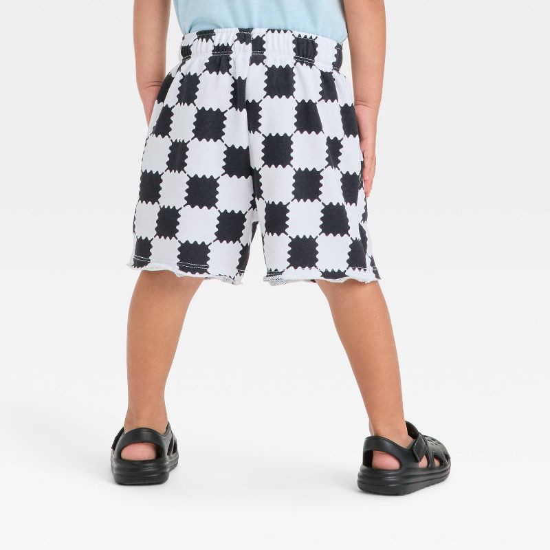 slide 3 of 3, Grayson Mini Toddler Boys' French Terry Checkered Shorts - Black/White 2T, 1 ct