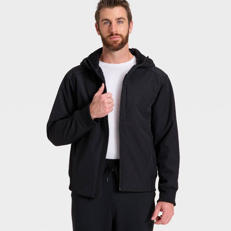 slide 3 of 3, Men's Soft Shell Fleece Jacket - All In Motion™ Black L, 1 ct