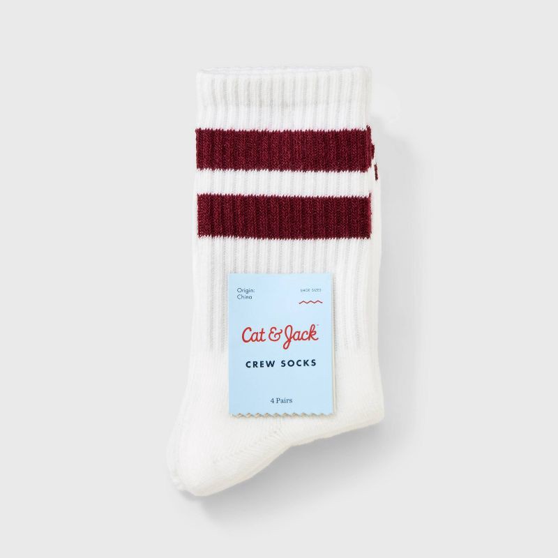 slide 2 of 3, Boys' 4pk Varsity Striped Crew Socks - Cat & Jack™ S, 4 ct