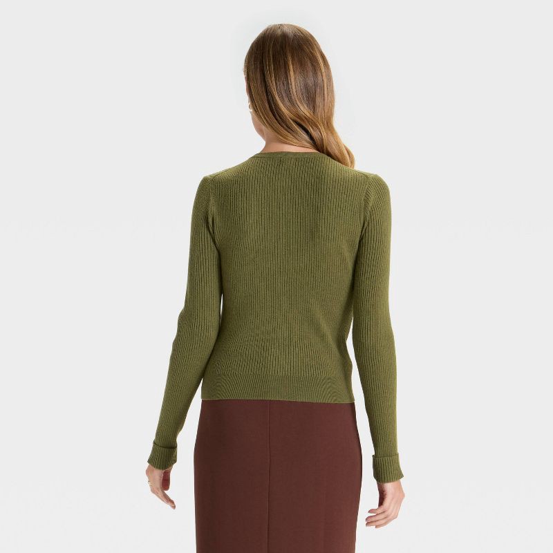 slide 2 of 3, Women's Ribbed Cuff Cardigan Sweater - A New Day™ Olive XS, 1 ct