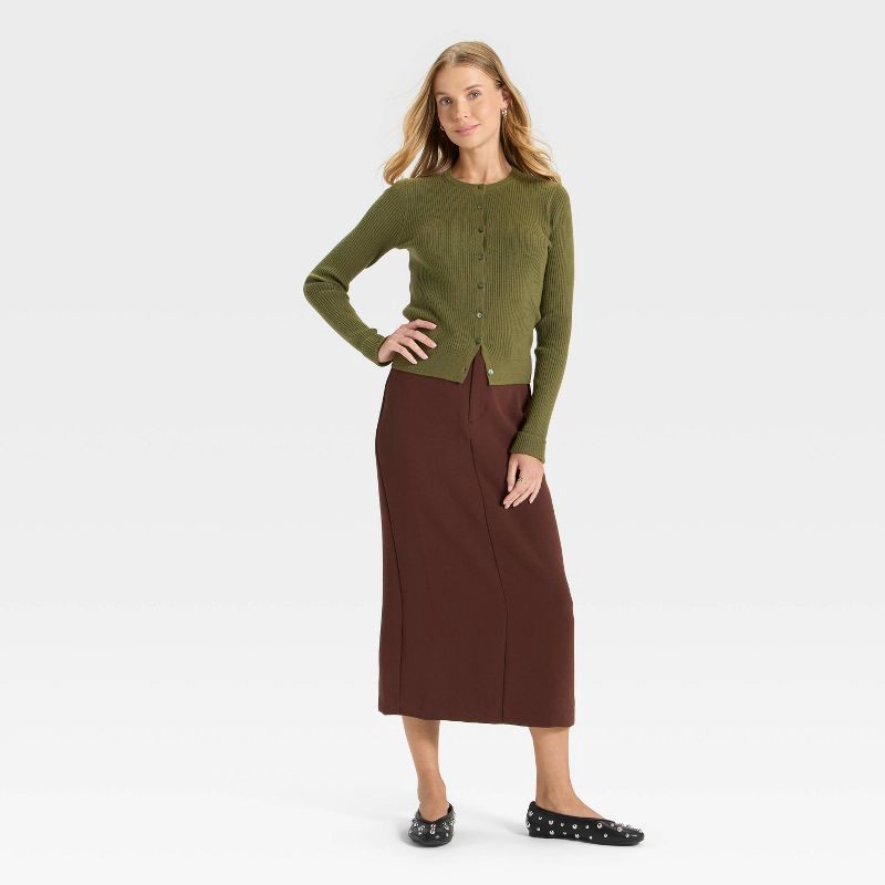 slide 3 of 3, Women's Ribbed Cuff Cardigan Sweater - A New Day™ Olive XL, 1 ct