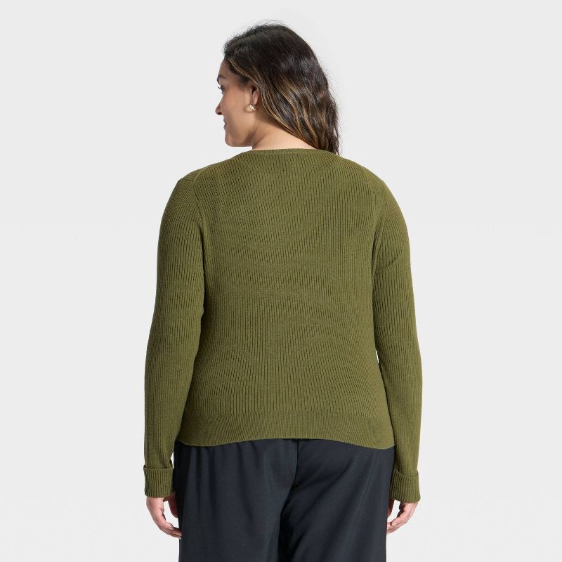 slide 2 of 3, Women's Ribbed Cuff Cardigan Sweater - A New Day™ Olive XXL, 1 ct