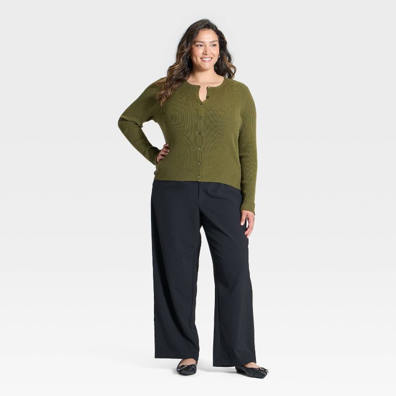 slide 3 of 3, Women's Ribbed Cuff Cardigan Sweater - A New Day™ Olive XXL, 1 ct