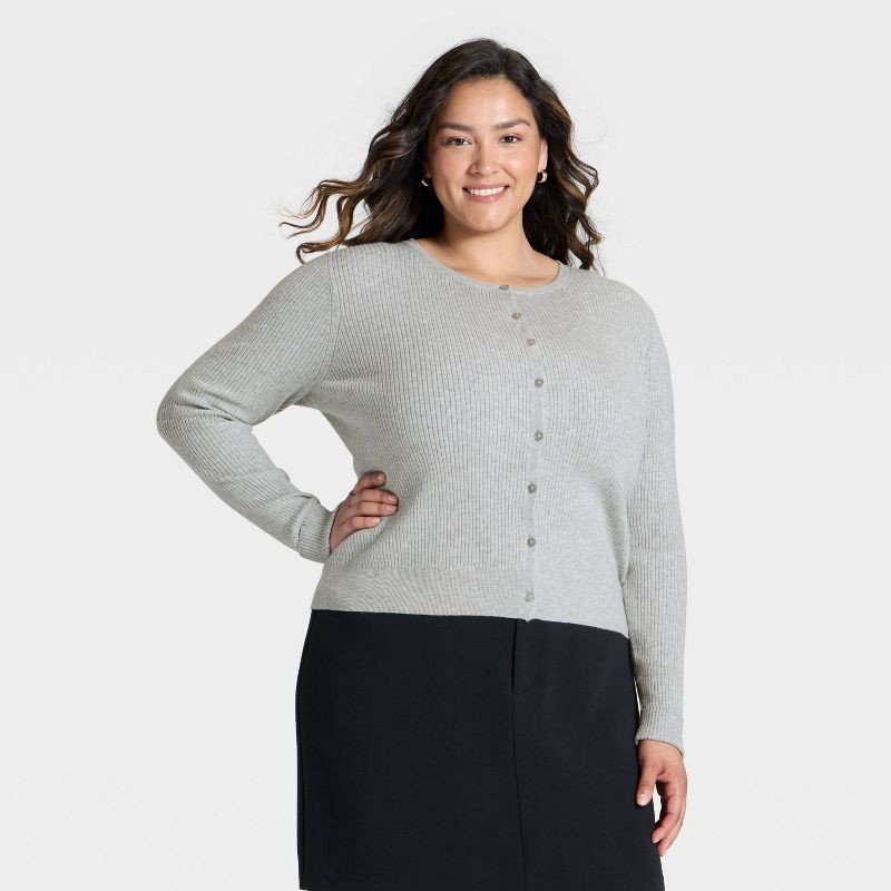 slide 1 of 3, Women's Ribbed Cuff Cardigan Sweater - A New Day™ Heather Gray XXL, 1 ct