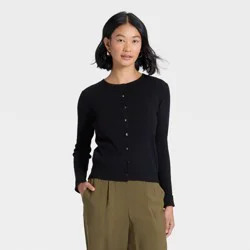 Women's Ribbed Cuff Cardigan Sweater - A New Day™ Black S