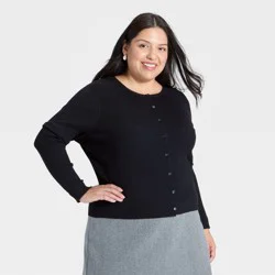 Women's Ribbed Cuff Cardigan Sweater - A New Day™ Black XXL