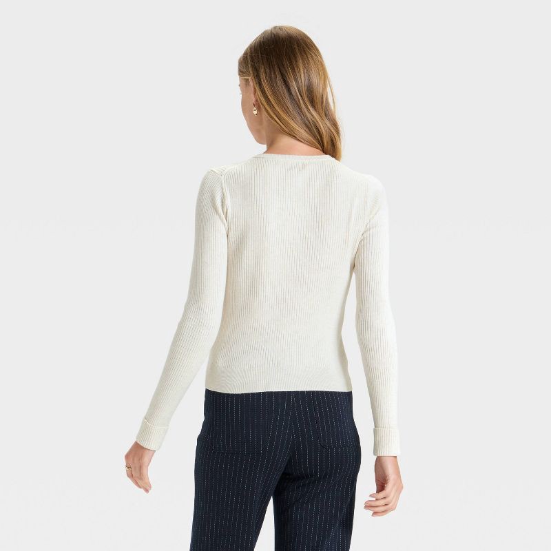 slide 2 of 3, Women's Ribbed Cuff Cardigan Sweater - A New Day™ Oatmeal XS, 1 ct