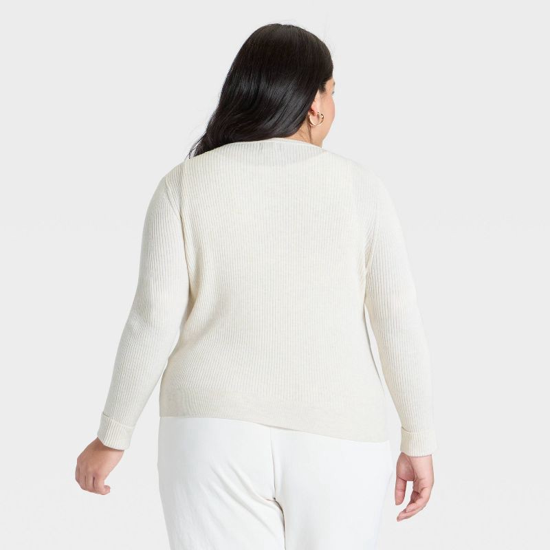 slide 2 of 3, Women's Ribbed Cuff Cardigan Sweater - A New Day™ Oatmeal XXL, 1 ct