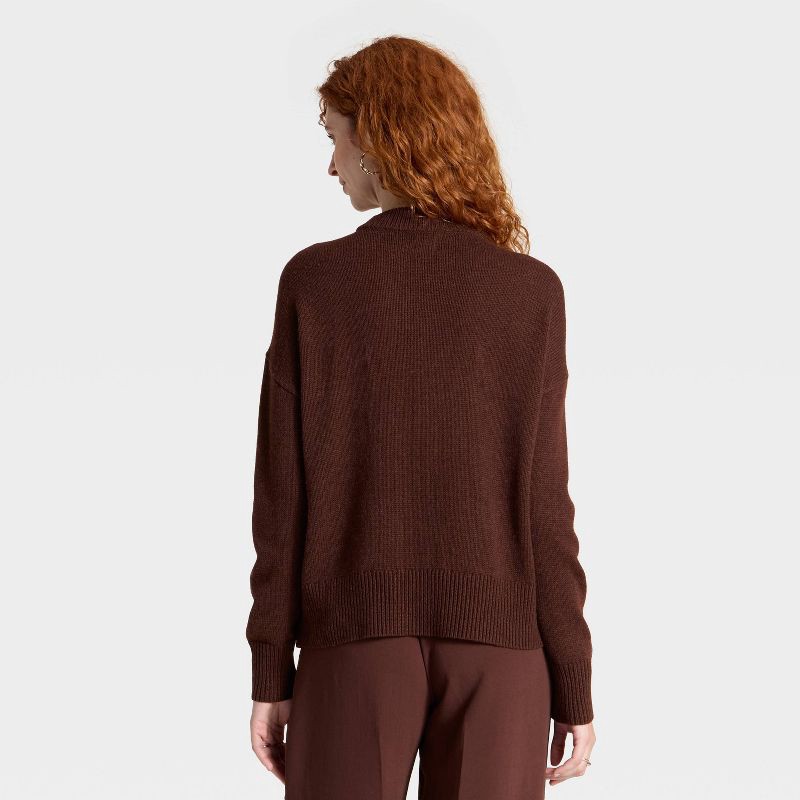 slide 2 of 3, Women's Woolen Crew Pullover Sweater - A New Day™ Brown M, 1 ct