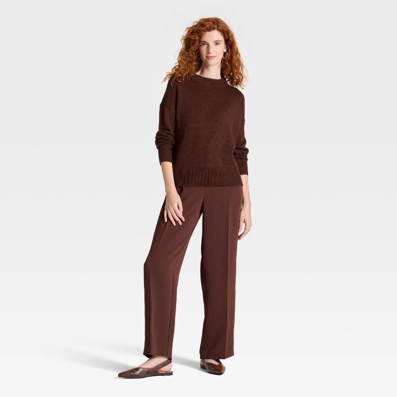 slide 3 of 3, Women's Woolen Crew Pullover Sweater - A New Day™ Brown M, 1 ct