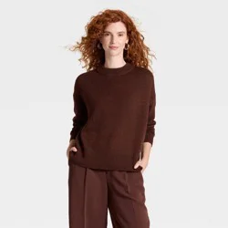 Women's Woolen Crew Pullover Sweater - A New Day™ Brown L