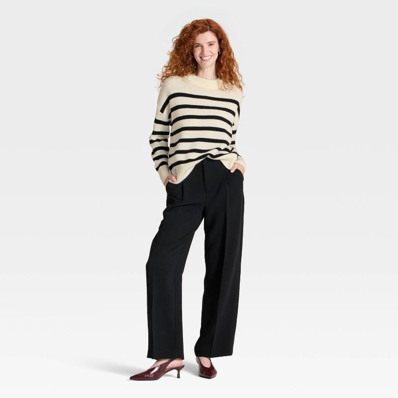 slide 3 of 3, Women's Woolen Crew Pullover Sweater - A New Day™ Cream XS, 1 ct