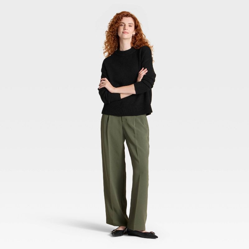 slide 3 of 3, Women's Woolen Crew Pullover Sweater - A New Day™ Black XS, 1 ct